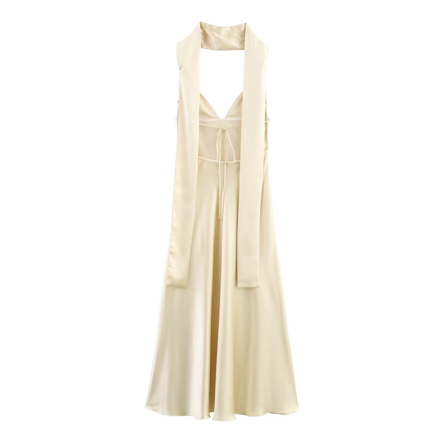 Women's Summer Fashion Scarf Decoration Satin Texture suspender Midi Dress