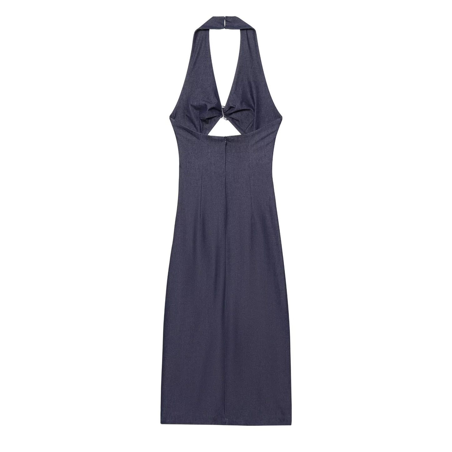 Women's New Fashion Open Design Tight Cowboy Hanging Neck Midi Dress