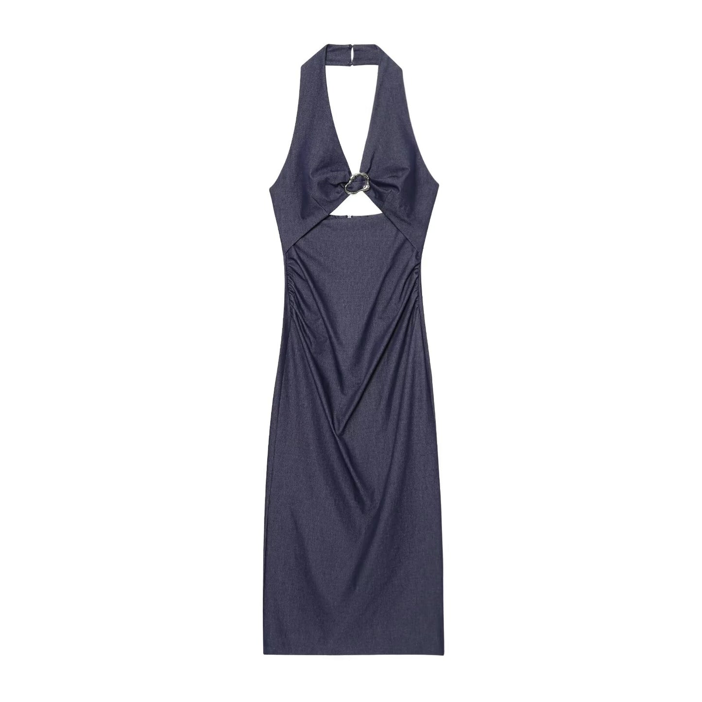 Women's New Fashion Open Design Tight Cowboy Hanging Neck Midi Dress