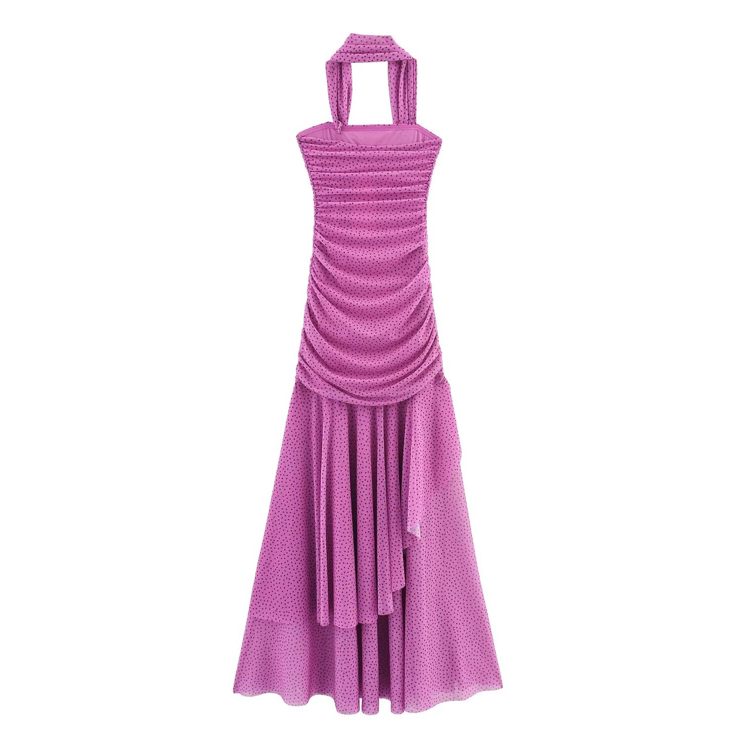 Women's new fashion with scarf polka dot print pleated strapless MIDI dress