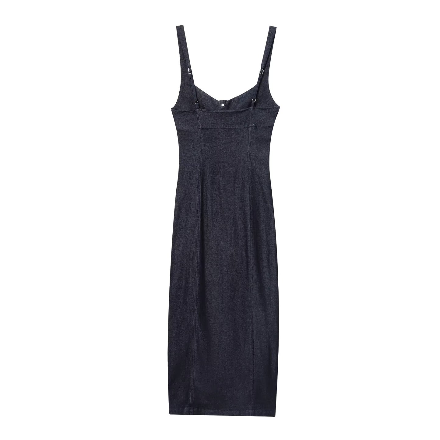 Women's New Fashion Sleeveless Wide Shoulder Strap Cowboy Midi Dress