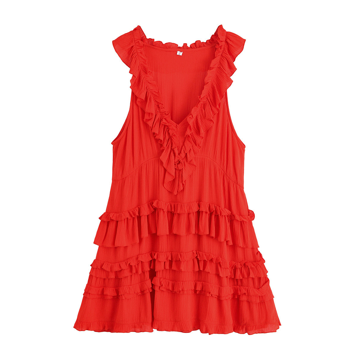 Women's new fashion layered decoration sleeveless V-neck mini dress