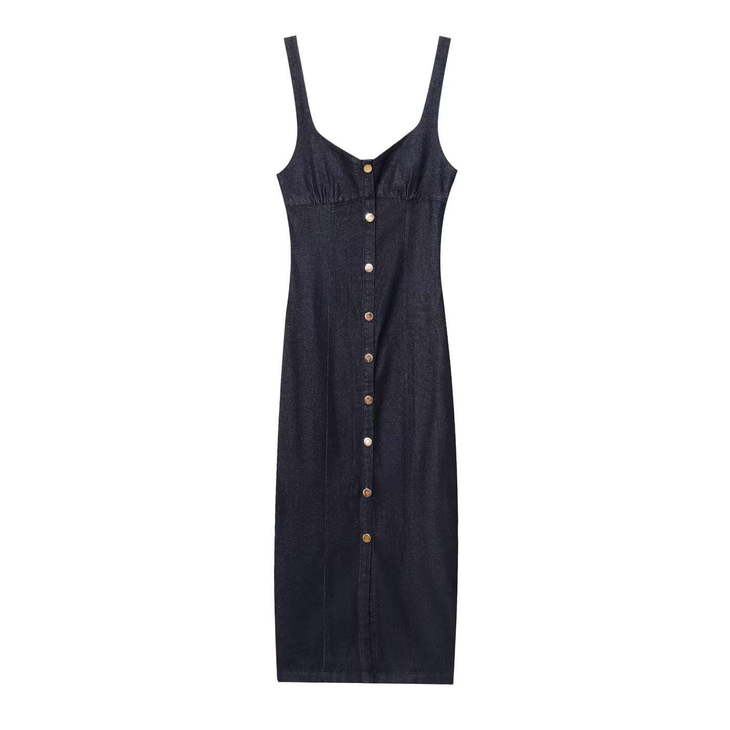 Women's New Fashion Sleeveless Wide Shoulder Strap Cowboy Midi Dress